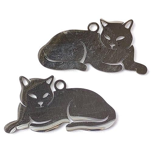 ねこ シルバー 猫 ネコ 1個 プレート 金属チャーム 2302 j6-4948