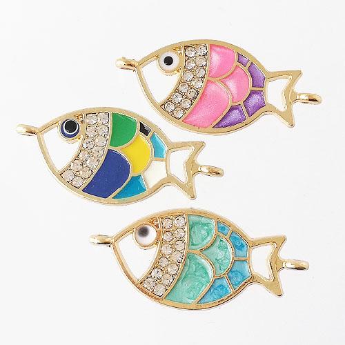 金属カラーチャーム フィッシュ 魚 コネクター カラフル 2個 海 ガラス