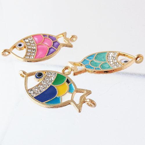 金属カラーチャーム フィッシュ 魚 コネクター カラフル 2個 海 ガラス