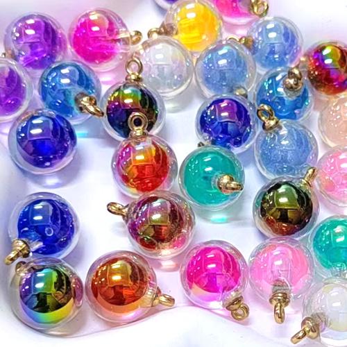 ラウンド オーロラ ボールチャーム 10個 ぷっくり ツヤ アクリル 立体