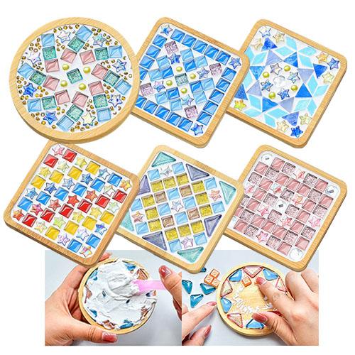 竹製 コースター キット モザイクタイル 1セット 工作 手作り ガラス 2310 kit39【宅配便】当日発送（Yahoo!・GreenRoseネットショップYumi）