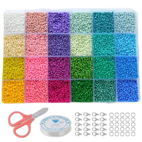 シードビーズセット 24色 2mm 3mm 4mm 手芸 丸カン カニカン ハサミ 