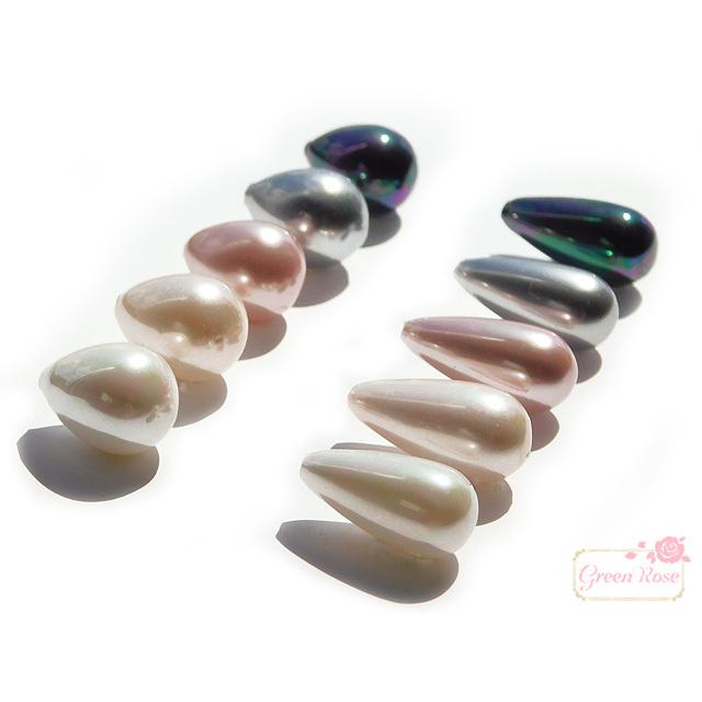 マザーオブパール 方穴 しずく 天然 パール 2個 2105 mop-38