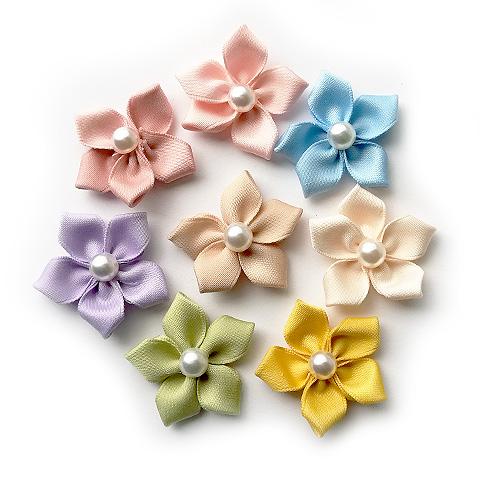 パール付き フラワーモチーフ 和風 全8色 4個 デコ コサージュ
