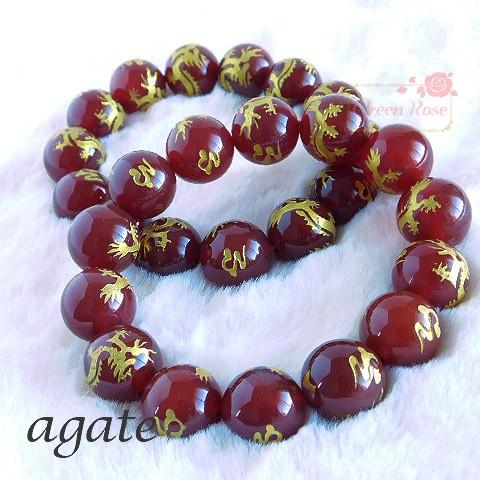 龍刻印入りブレスレットアゲート 約14mm 1本 パワーストーン ビーズ  