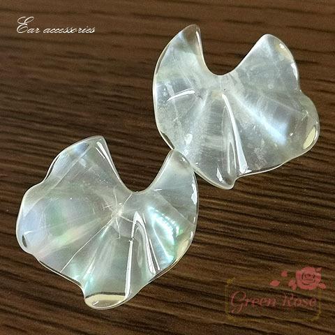 完成品 アクリルピアス シェルシート入り 約27×28mm ホワイト 1ペア 
