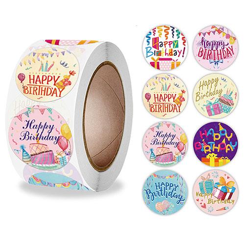 ギフトステッカー ロール シール HAPPY BIRTHDAY パステル 8種 1巻約 