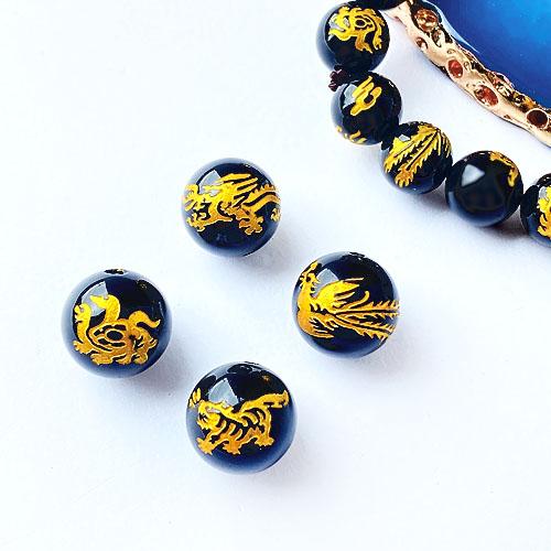 オニキス 四神 ビーズ 粒売り 天然石 パワーストーン 青龍 朱雀 白虎
