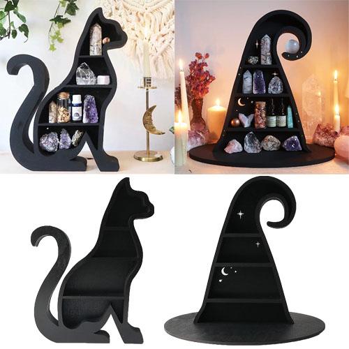 木製 クリスタルスタンド 1個 オブジェクト 装飾 猫 ねこ ネコ 魔女