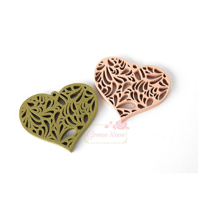 カラーウッドチャーム デザインハート 全12色 10個 1901 木製 YM1-0899