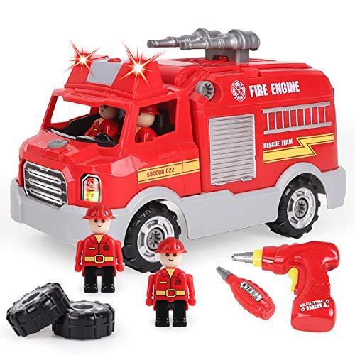 人気沸騰ブラドン 離れて離れて遊べるおもちゃ 男の子&女の子用 学習用車おもちゃ 自分だけの車のおもちゃ消防車 教育プレイセット ツールとパワードリル付き ままごと
