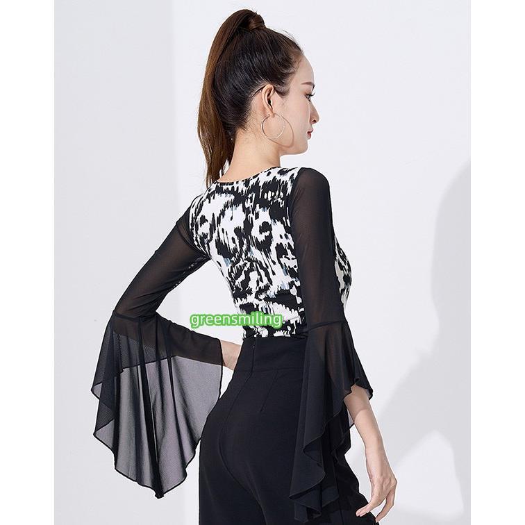 社交ダンス用ドレス 緑と黒のレオパード柄、グリーンのラインストーン