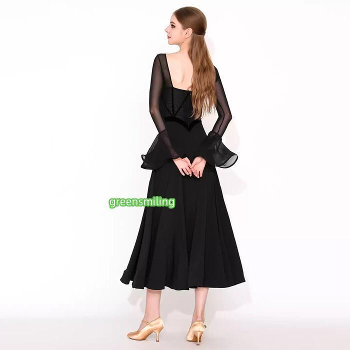 【美品 日本製社交ダンス衣装】ワンピース ドレス Sanline 黒 緑 社交ダンス ドレス ダンス衣装 初心者 練習着 競技着 社交ダンス衣装