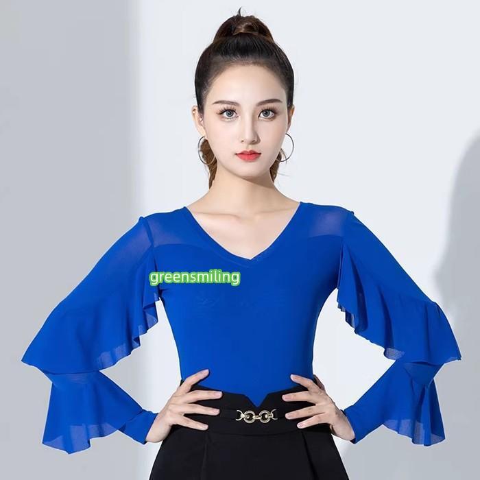 社交ダンス トップス レディース 上着 Vネック ラメ シフォン フレア