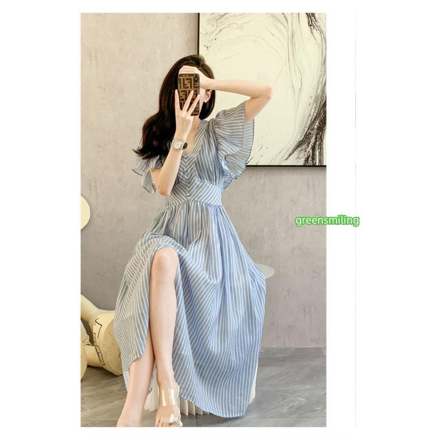 ストライプ柄 ワンピース レディース リゾートワンピース ブルー