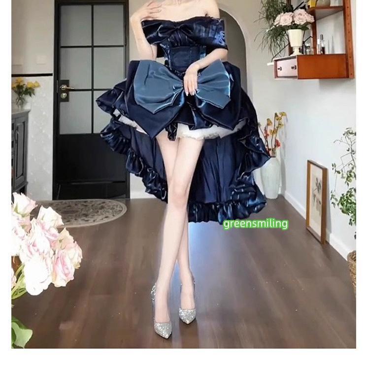 ワンピース ロリータ Lolita ブルー 成人式 パフスカート S M L XL