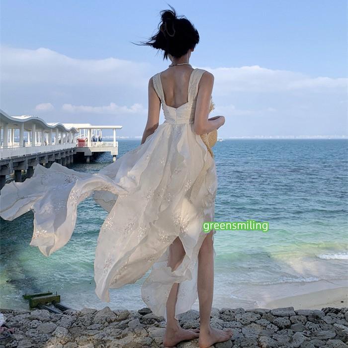 レディース マキシシフォンワンピース リゾート 夏 白 ロング丈 フリル