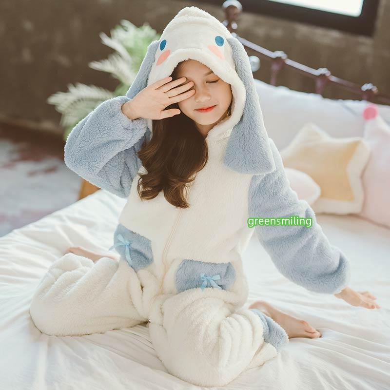 パジャマ 女の子 冬用 長袖 ルームウェア うさぎ耳付き 兎耳 キッズ オールインワンブルー  ブルー×ホワイト オーバーオールの画像