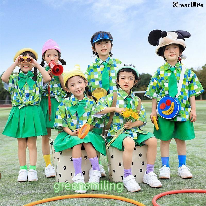 チェック柄 緑 グリーン 半袖 キッズ ダンス衣装 セットアップ 女の子