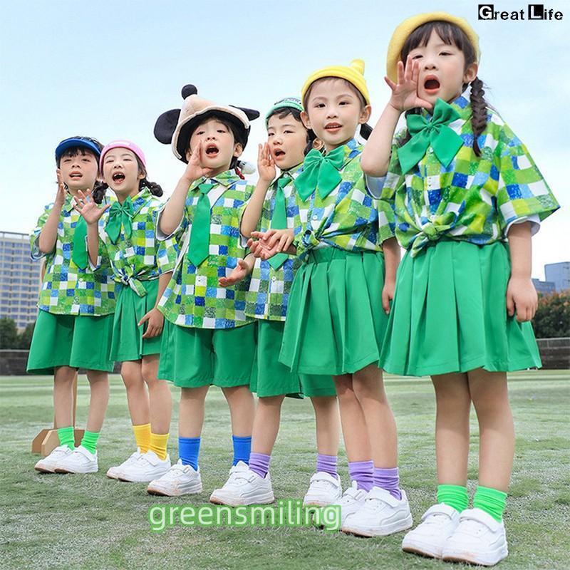 チェック柄 緑 グリーン 半袖 キッズ ダンス衣装 セットアップ 女の子