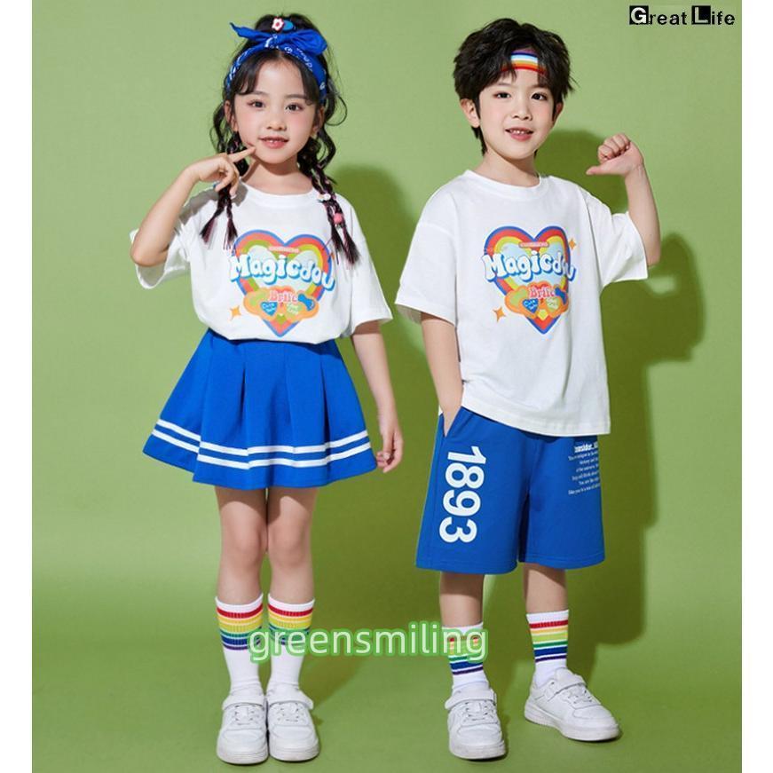 青 スカート パンツ キッズダンス衣装 セットアップ チアダンス 白 t