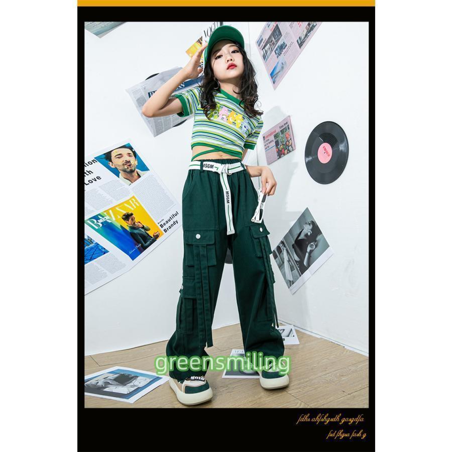 グリーン カーゴパンツ キッズ ダンス 衣装 セットアップ トップス