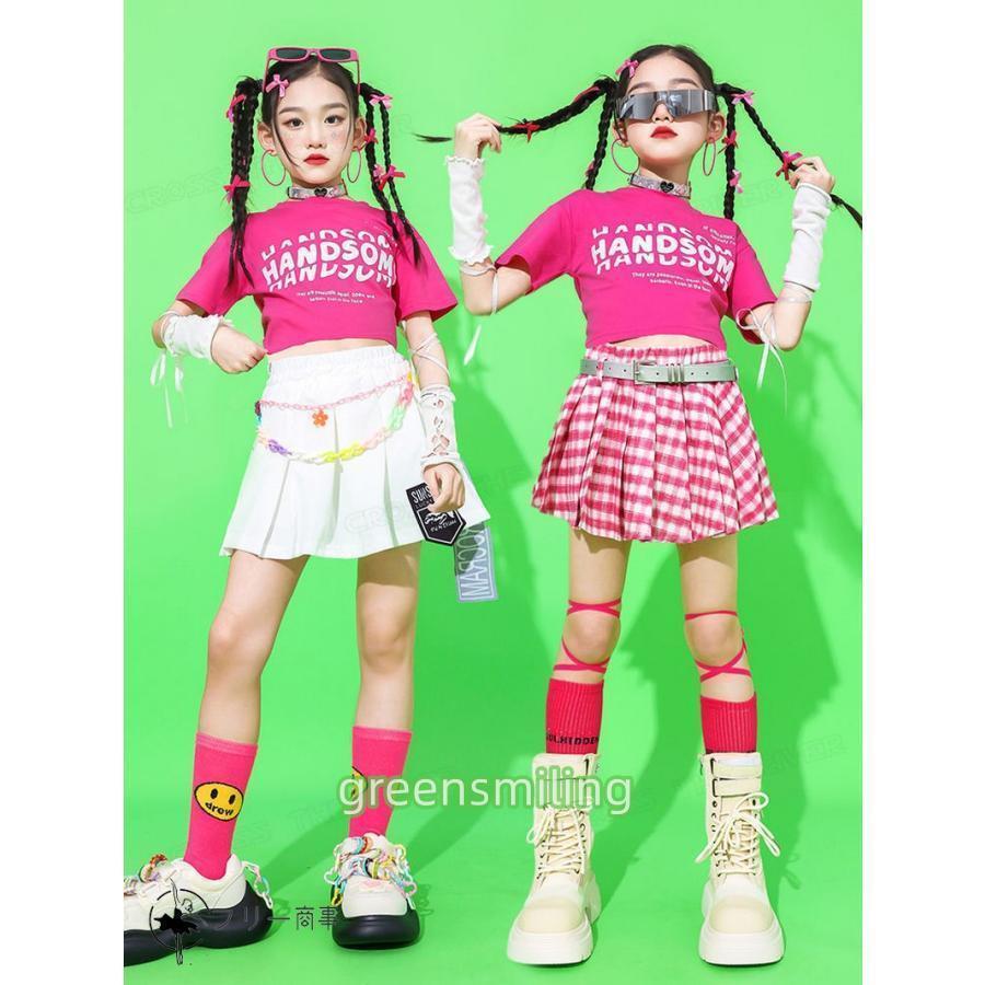 ピンク チェック k-pop 衣装 キッズダンス衣装 セットアップ ヒップ