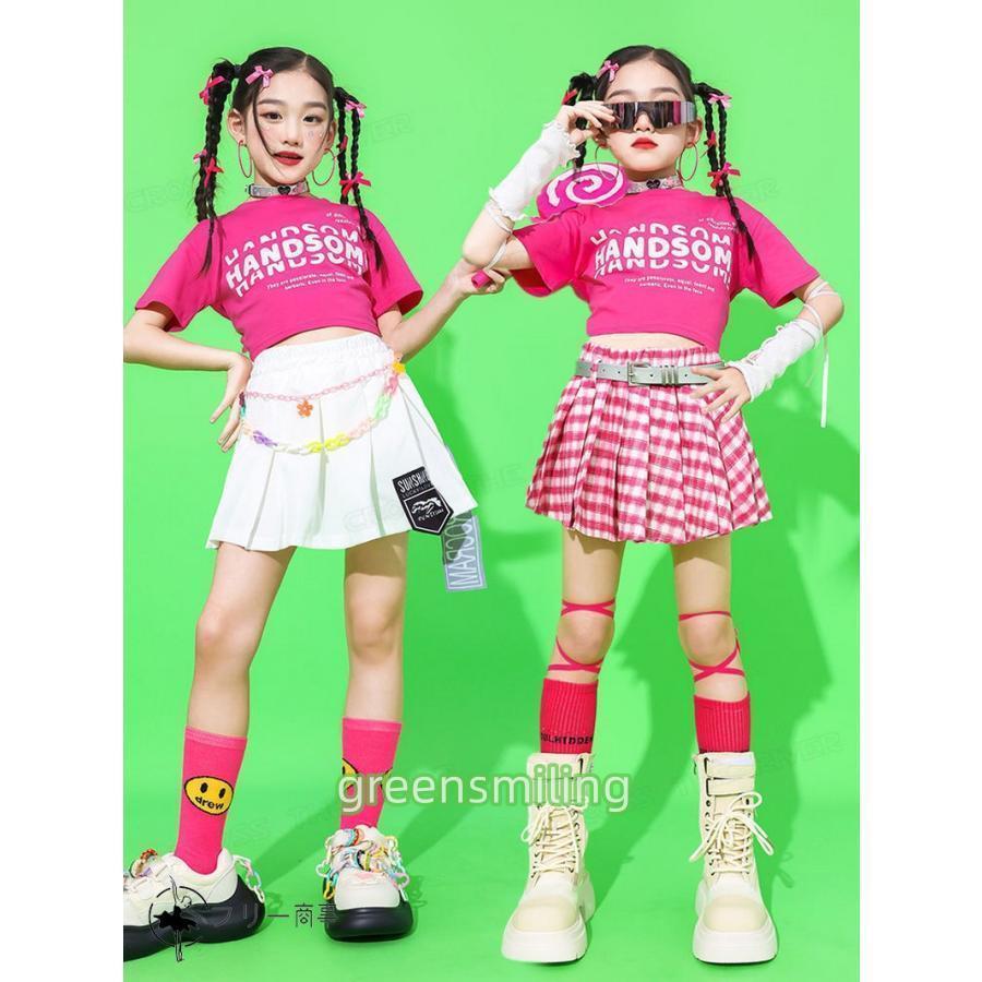 ピンク チェック k-pop 衣装 キッズダンス衣装 セットアップ ヒップ