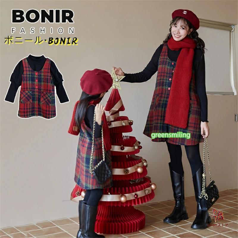 親子ペア ワンピース チェック柄 クリスマス 赤 可愛い ママと娘