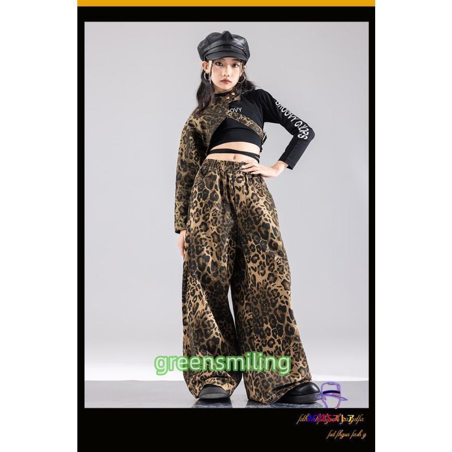 ヒョウ柄 キッズダンス チア 女の子 ジャズ ダンス衣装 セットアップ