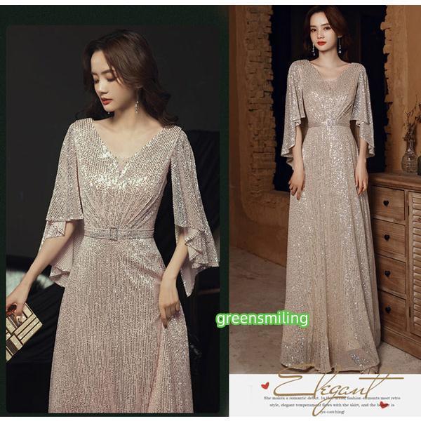 イブニングドレス ロングドレス カラオケドレス シャンパン ステージ