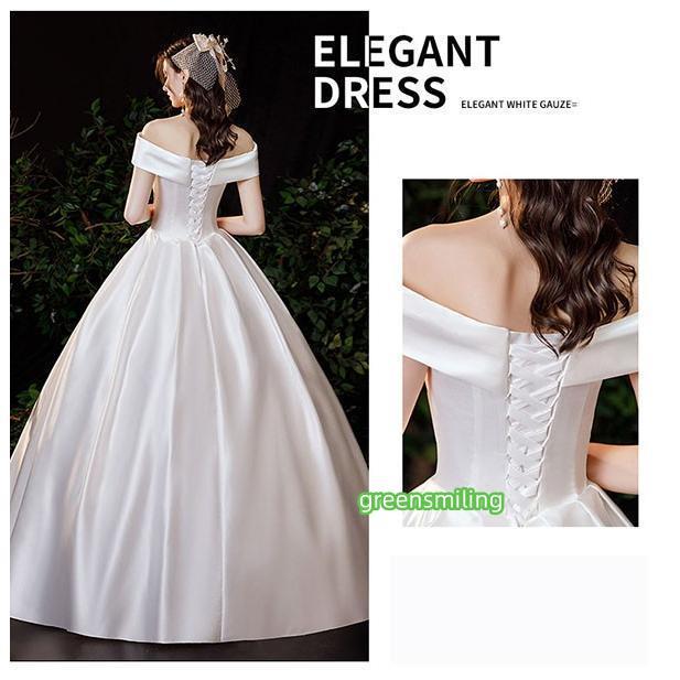 【送料無料】ウェディングドレスホワイト サテン ロングドレス セットアップ パニエ手袋ベール追加可能 オフショルダー 半袖あり 背中開き 編み上げ プリンセスライン 花嫁 結婚式 披露宴 お呼ばれ 20代 前撮り 後撮り フォト婚 小さいサイズ ウェディングドレス 白 ホワイト サテン ロングドレス セットアップ