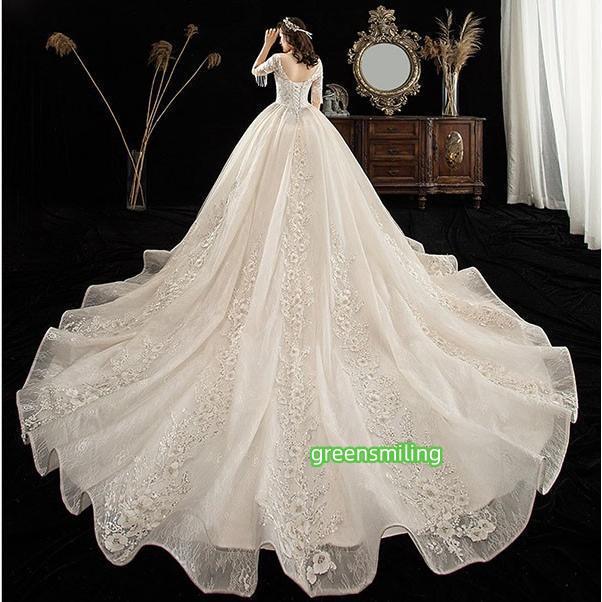 ウェディングドレス 袖あり 5分袖 大きいサイズ ぽっちゃり 白ドレス V