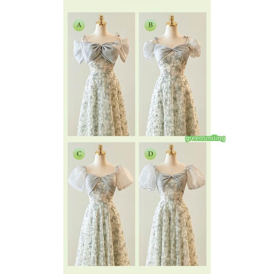 ブライズメイド ドレス ミモレ丈ドレス 総レース 花柄刺繍 ライト