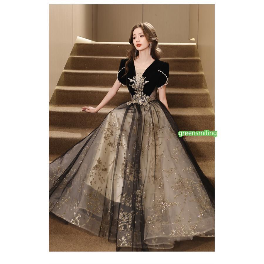 ドレス 大人 ピアノ発表会 演奏会 ロング丈 結婚式 パーティードレス