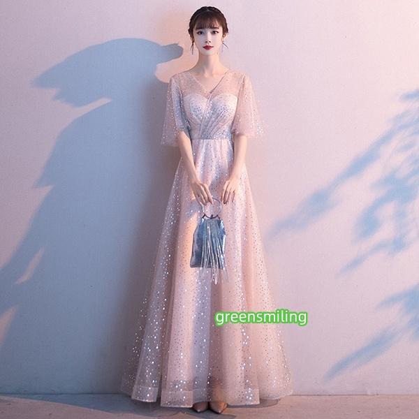 【送料無料】パーティードレス ロングドレス 大人 ブライズメイド ドレス ロング ピアノ 発表会 Vネック 袖付き 締め上げタイプ フォーマル 結婚式 二次会 花嫁 パーティードレス ロングドレス 大人 ブライズメイド ドレス ロング