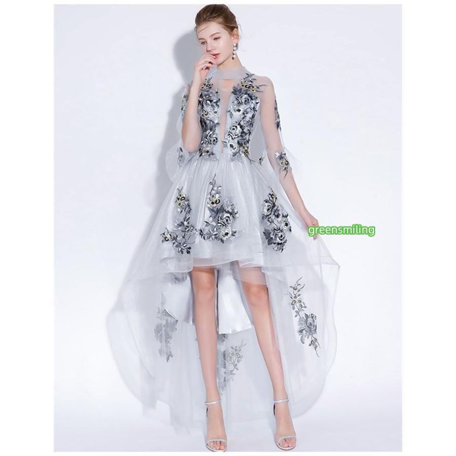 ブライズメイド ドレス フィッシュテール パーティードレス 立ち襟