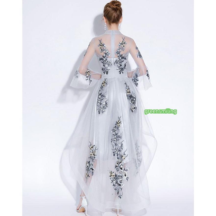 ブライズメイド ドレス フィッシュテール パーティードレス 立ち襟 ベルスレーブ 刺繍 お呼ばれ 二次会 発表会 披露宴 演奏会 大きいサイズ ブライズメイド ドレス フィッシュテール パーティードレス 立ち襟