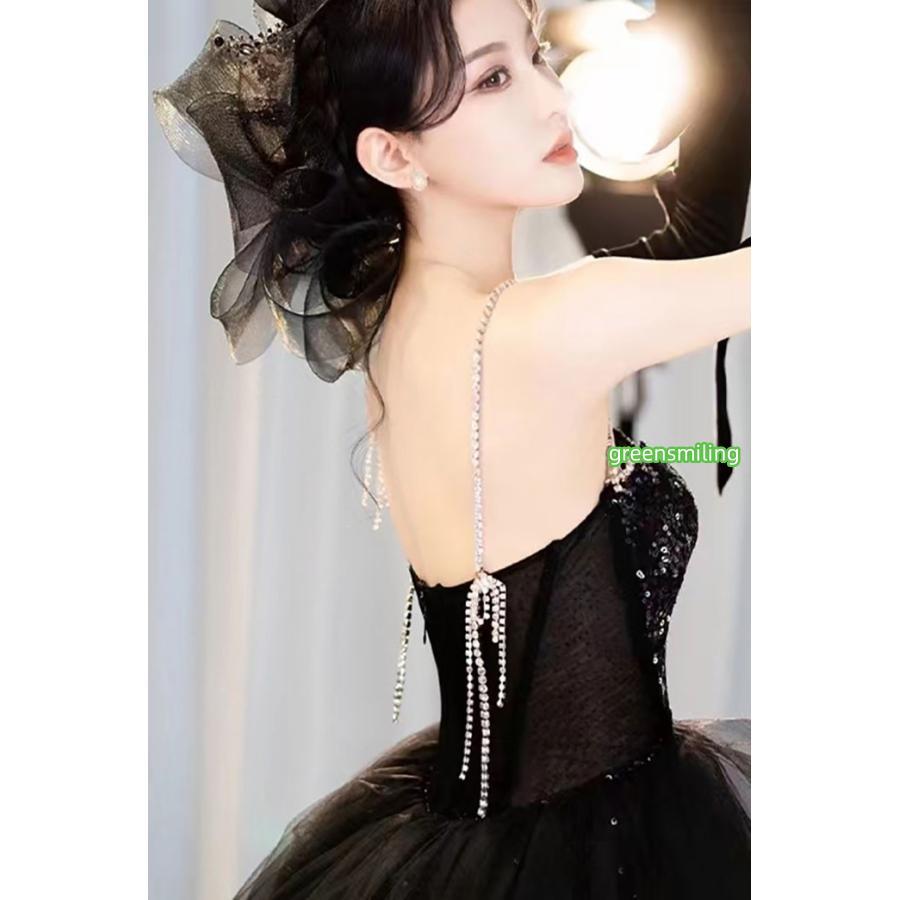 ドレス 大人 ピアノ 発表会 ロングドレス キラキラ 演奏会 演奏会用ドレス ピアノ発表会 黒 結婚式 高校生 パーティードレスの画像