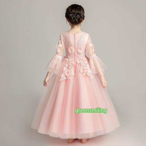 キッズドレス 子供 女の子 フリル ロングドレス ショート丈 ピンク パーティードレス ワンピース 春 フォーマル 上品 レース 発表会 子ども 結婚式の画像