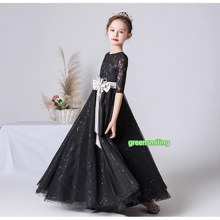 ピアノ発表会 子供ドレス 黒 ワンピース 女の子 半袖 レース フラワーガール こども 発表会 ドレス  ロング 女の子 キッズドレス 子どもドレス  ピアノ発表会 ドレス 中学生 ピアノ発表会 子供ドレス 黒 ワンピース 女の子 半袖 レース フラワー