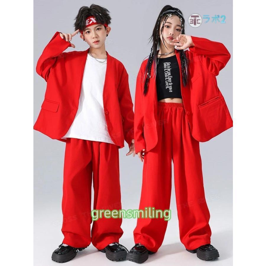 ダンススーツ 赤 キッズダンス衣装 セットアップ ヒップホップ 赤