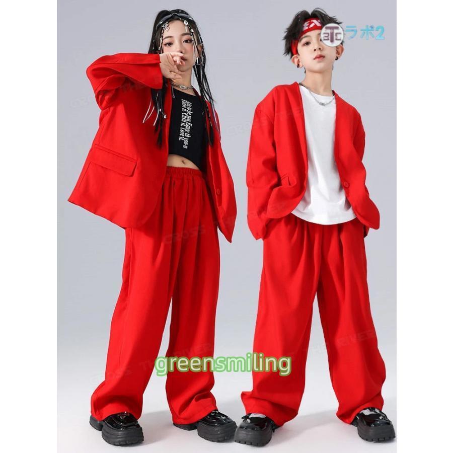 ダンススーツ 赤 キッズダンス衣装 セットアップ ヒップホップ 赤