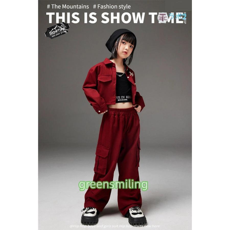 赤 キッズダンス衣装 セットアップ ヒップホップ k-pop 衣装 韓国