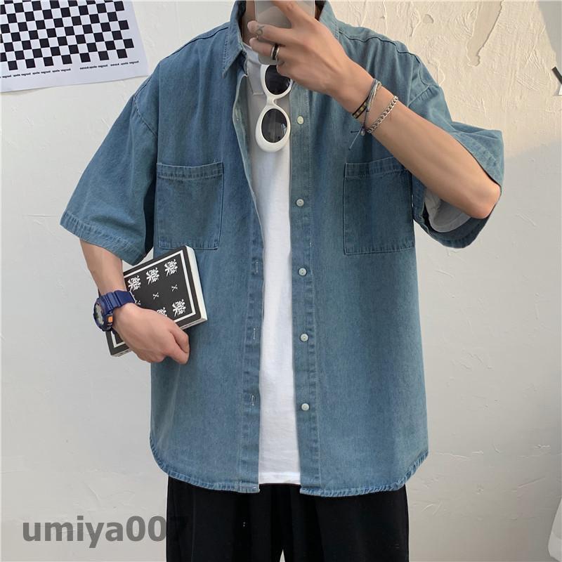 デニムシャツ 半袖 メンズ トップス おしゃれ 前開き 学生 アメカジ