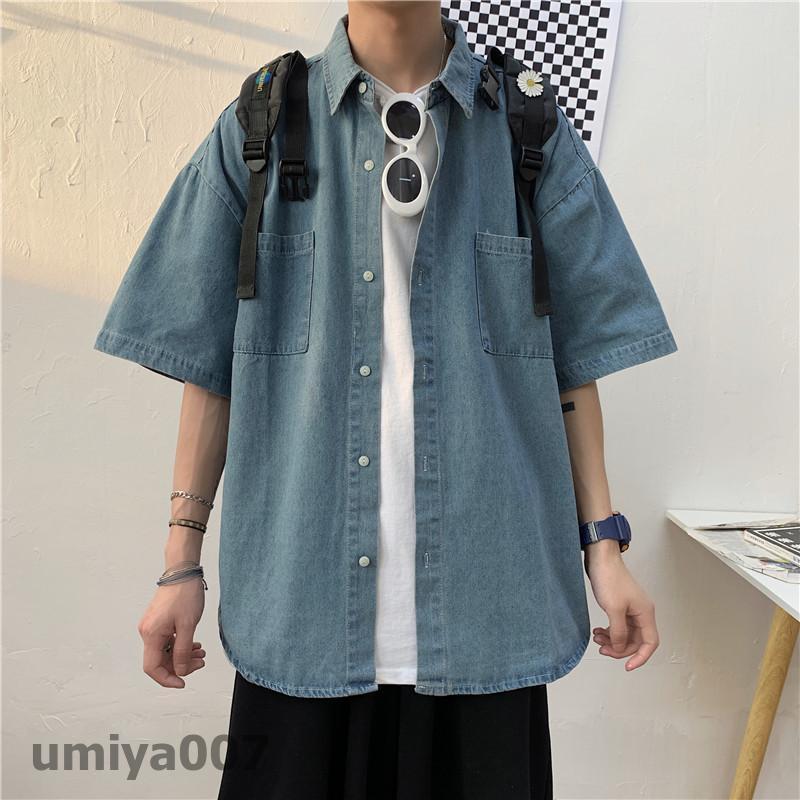 デニムシャツ 半袖 メンズ トップス おしゃれ 前開き 学生 アメカジ