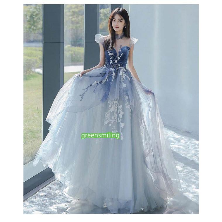 最終お値下げ|ミントブルー フリンジロングドレス　M｜結婚式・パーティー パーティードレス ロングドレス 演奏会 ブルー 水色 成人式 同窓会