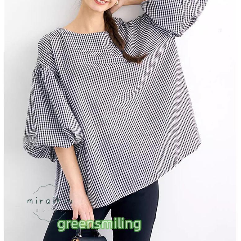 美品！HYKE チェック柄 バルーンスリーブシャツ サイズ1 12503702.jpg