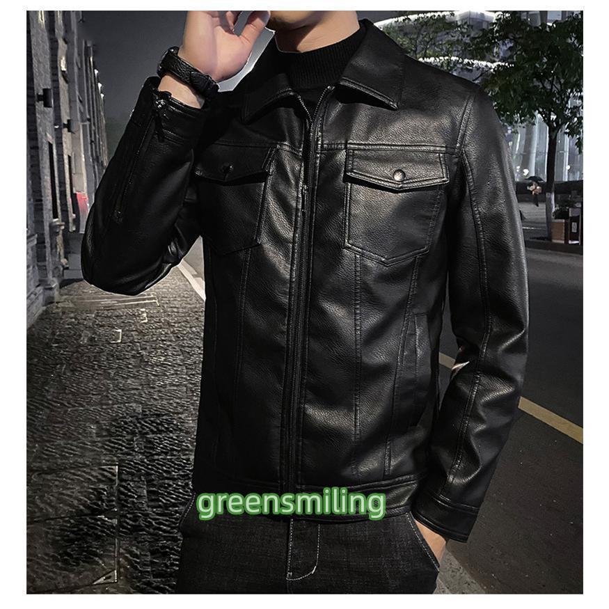 ライダース メンズ レザー 折り襟 胸ポケット付き ビジネス