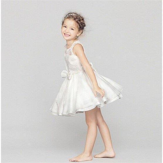 レースドレス 2個蝶結び ノースリーブ フォーマルドレス 子供  ベビードレス ワンピース 結婚式 子供服 女の子 子供ドレス チュチュスカート キッズ 子供 キッズの画像